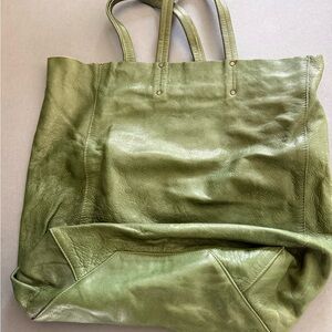 Olive Green Leather Travel Tote bag “made in Italy”